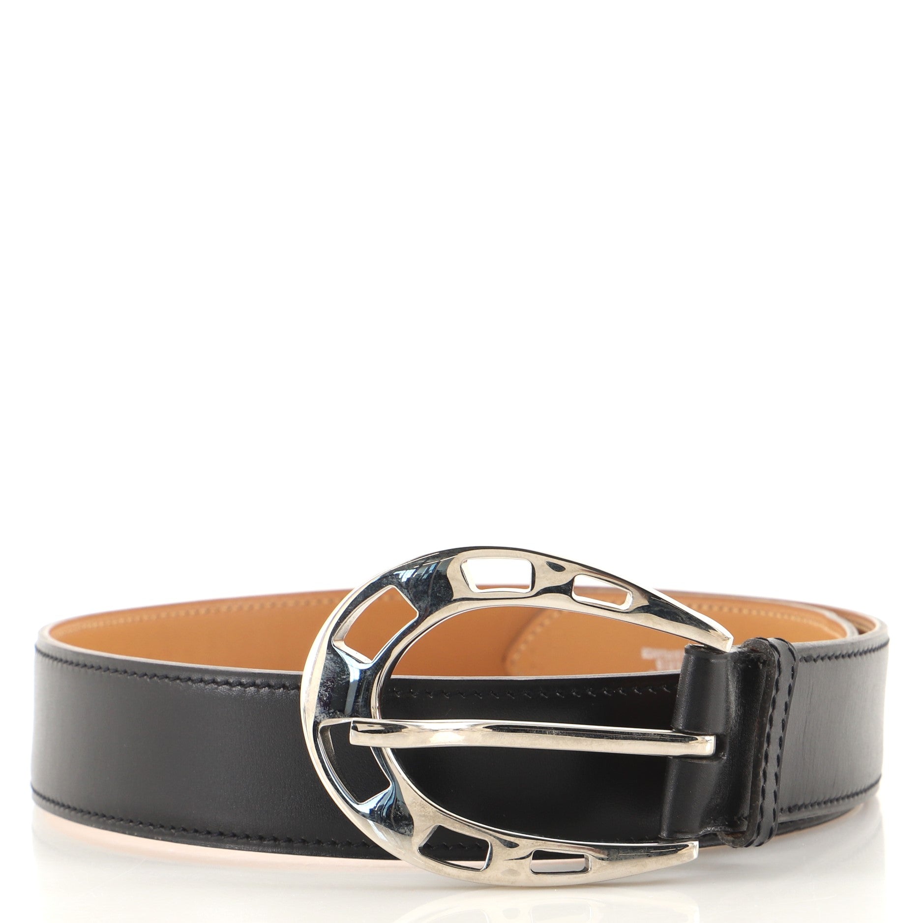 Vintage Horseshoe Belt Metal and Leather Medium 80