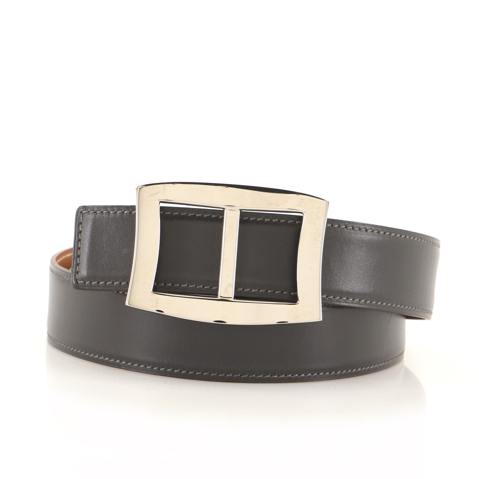 Double Hole Buckle Belt Metal and Leather Medium 75