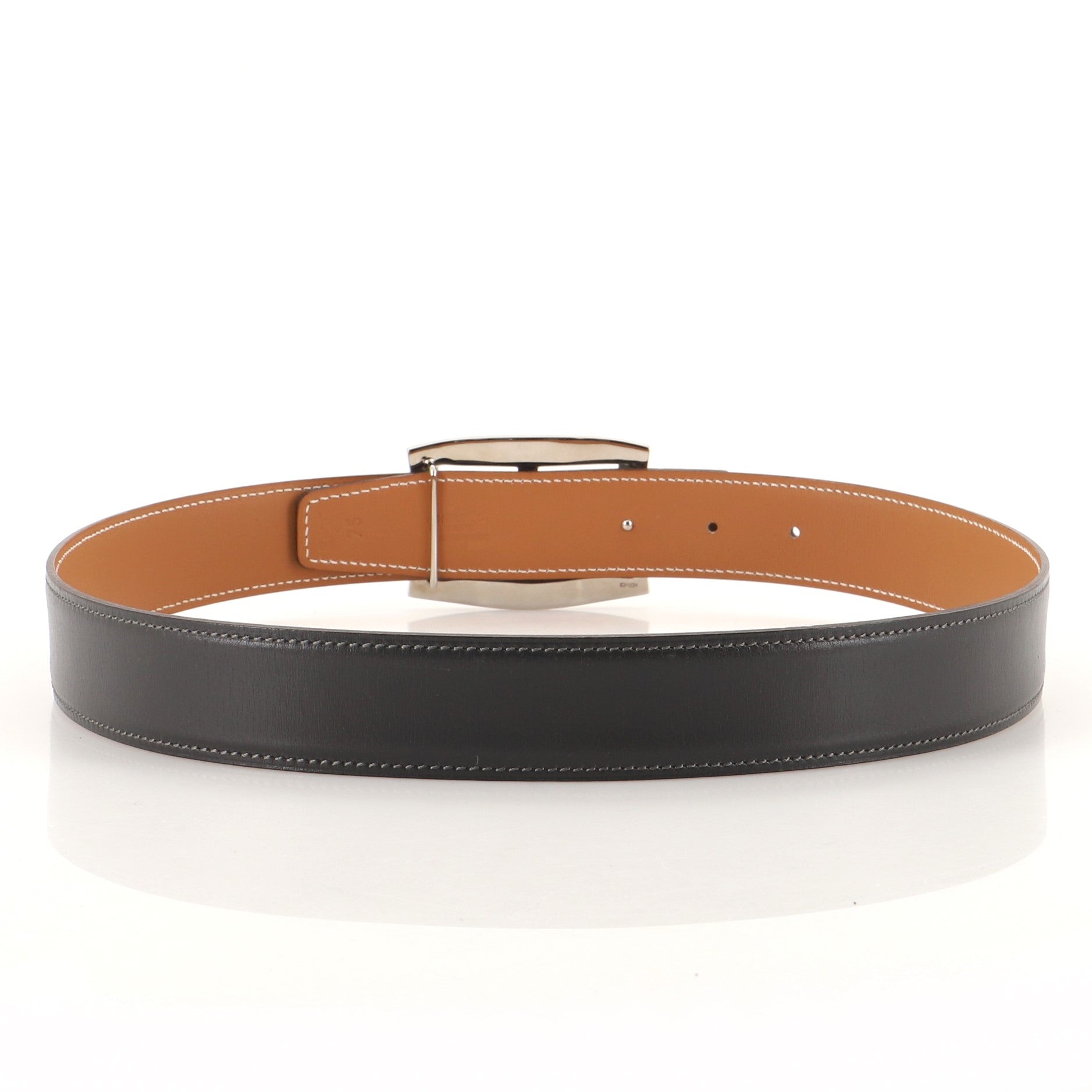 Double Hole Buckle Belt Metal and Leather Medium 75