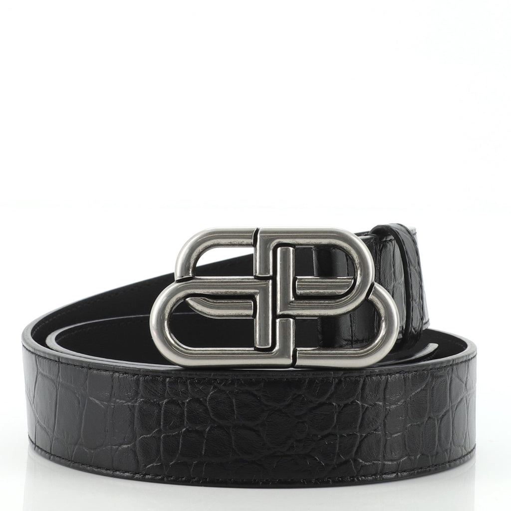 BB Buckle Belt Crocodile Embossed Leather Medium 85