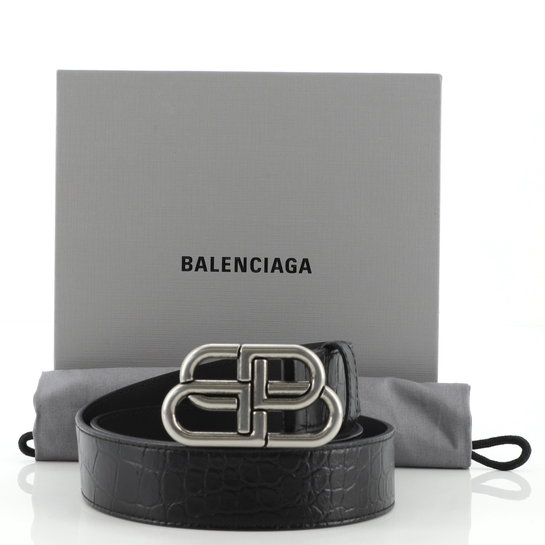 BB Buckle Belt Crocodile Embossed Leather Medium 85