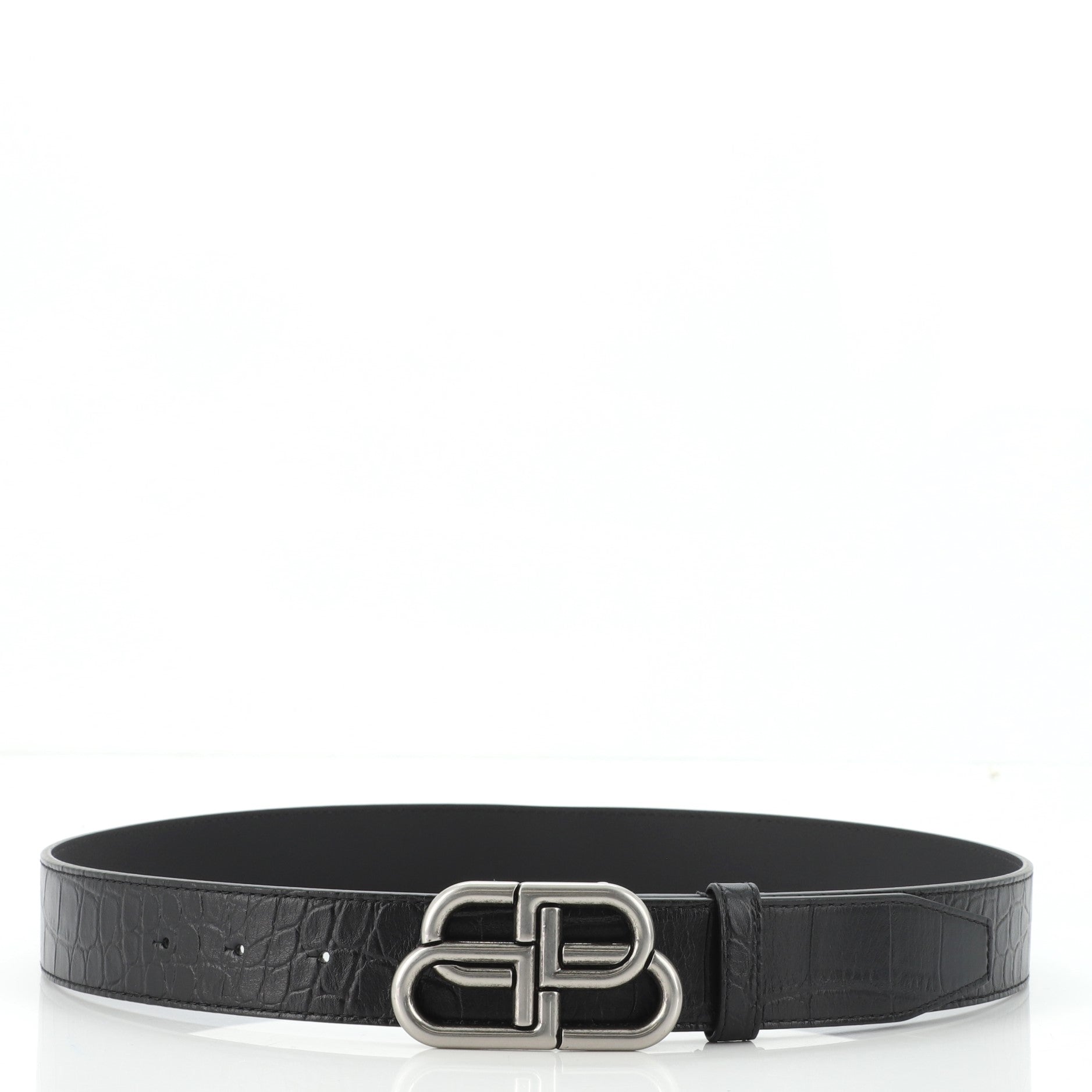 BB Buckle Belt Crocodile Embossed Leather Medium 85
