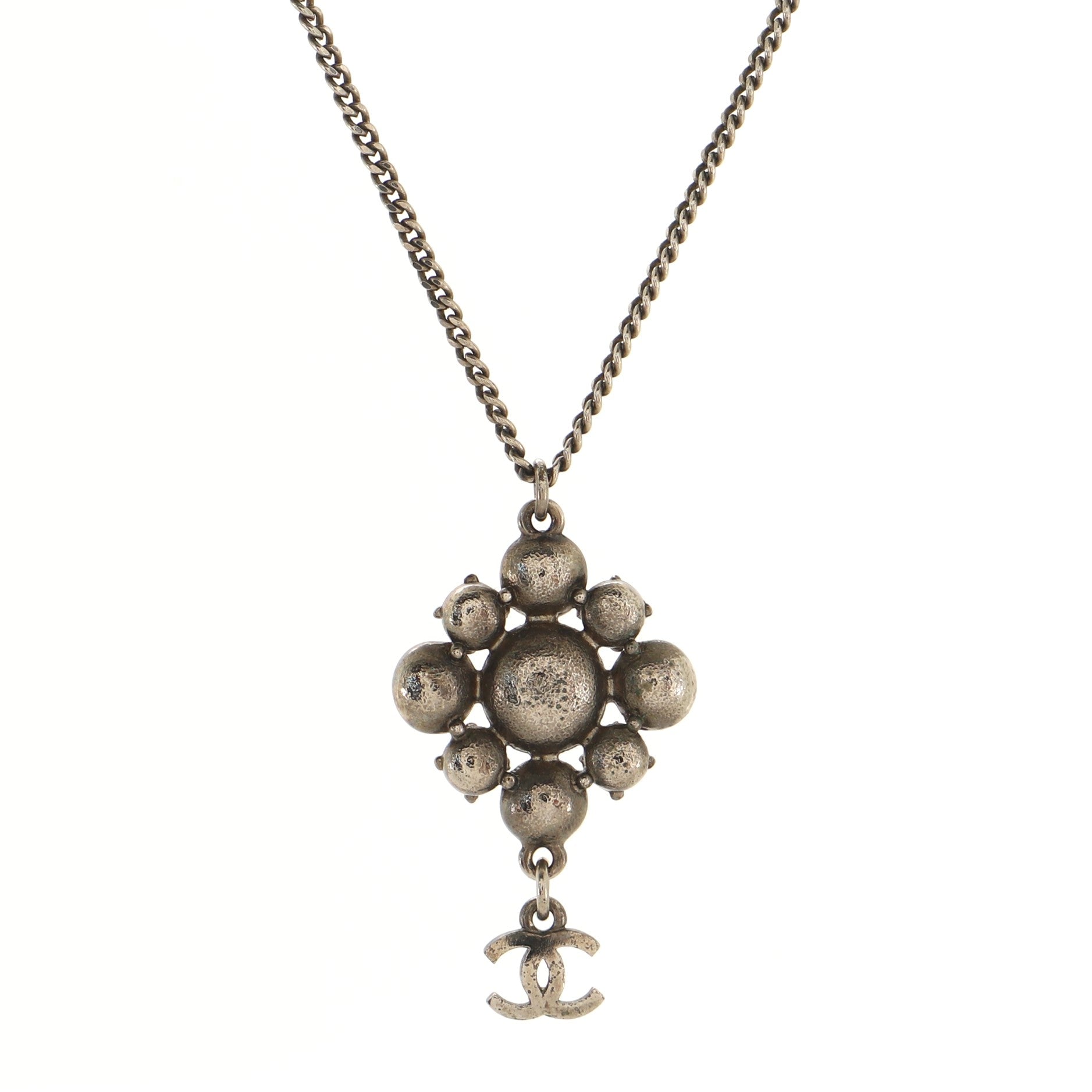 CC Cluster Pendant Necklace Crystal Embellished Metal