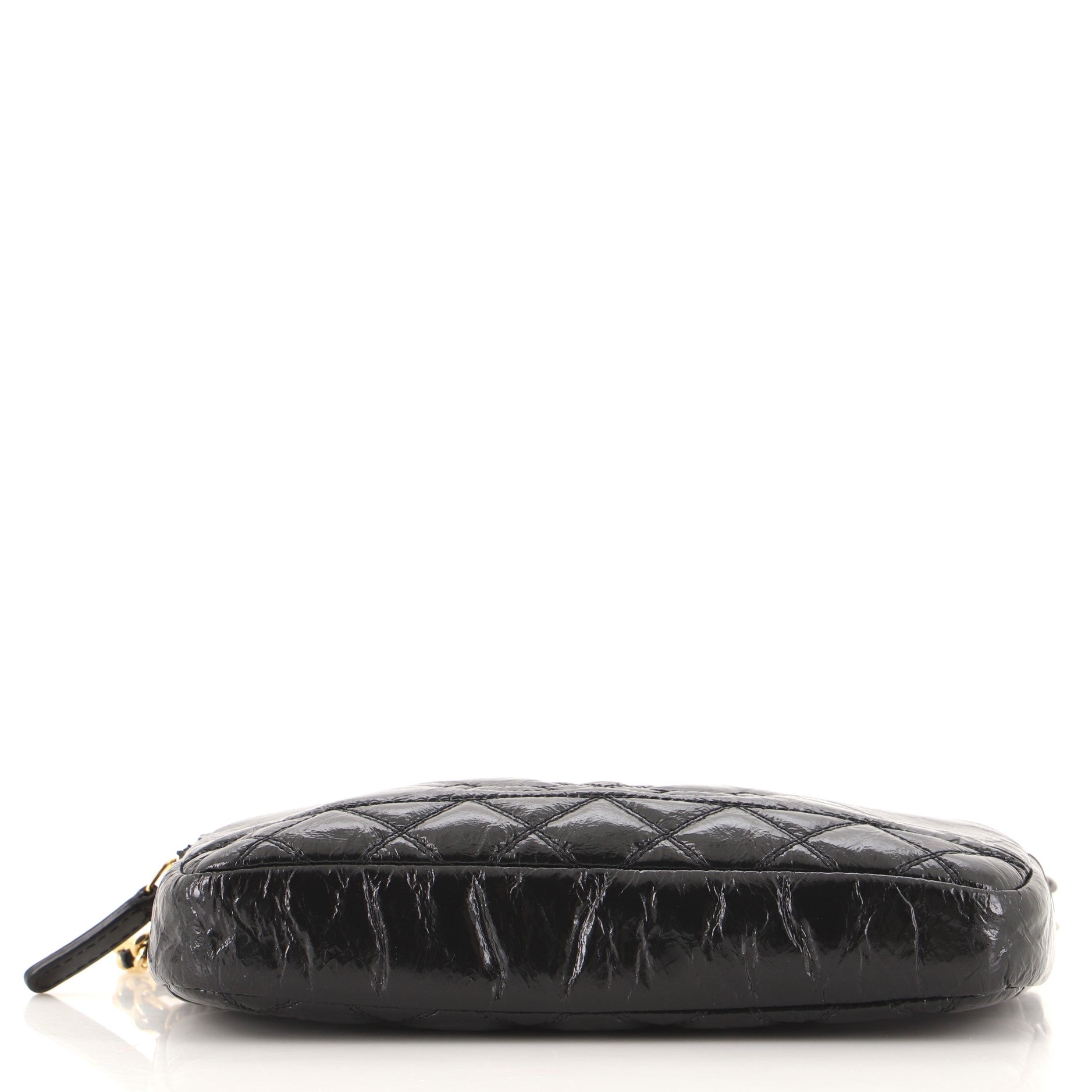 CC Double Zip Clutch with Chain Quilted Glazed Aged Calfskin