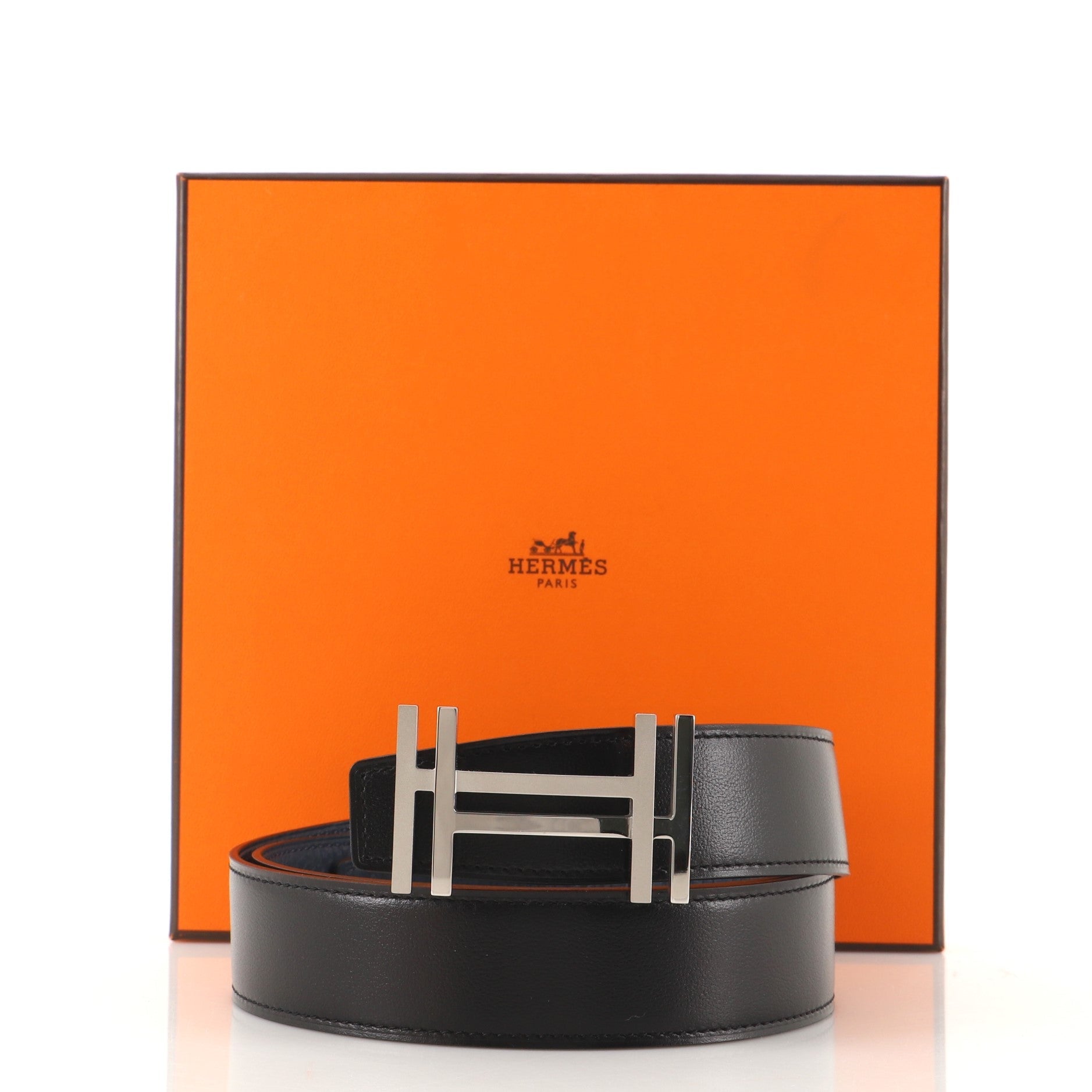 H Au Carre Reversible Belt Leather Medium 95