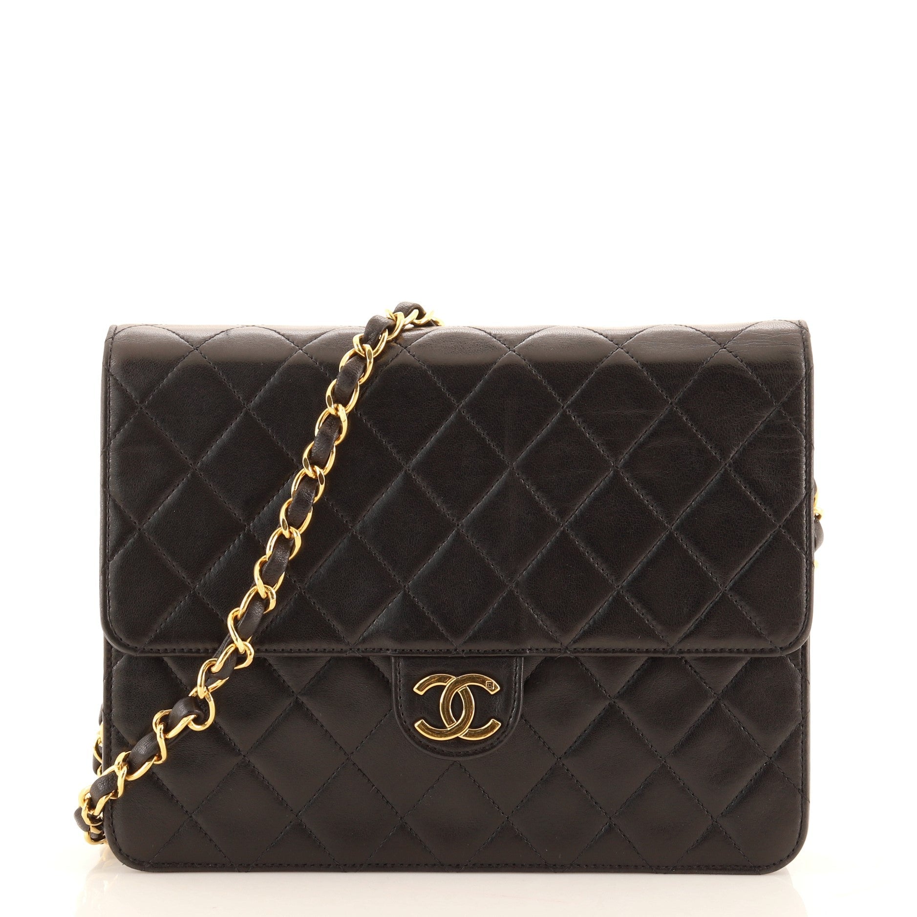 Vintage Clutch with Chain Quilted Leather Small