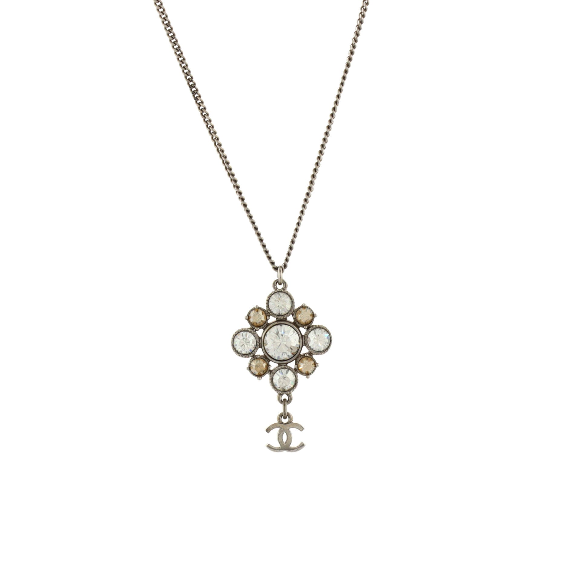 CC Cluster Pendant Necklace Crystal Embellished Metal