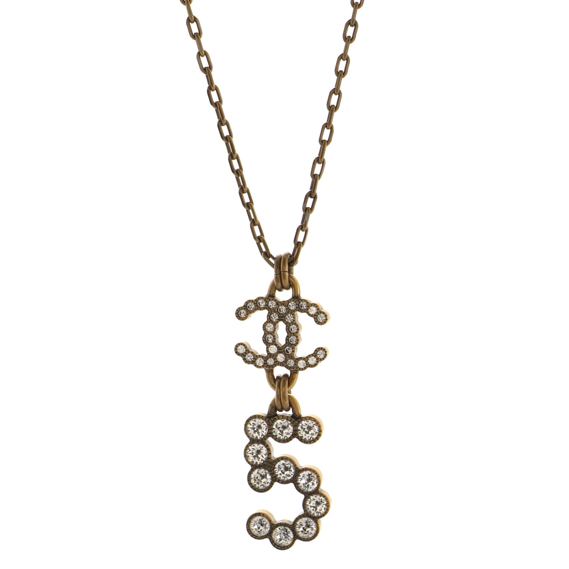 CC No.5  Pendant Necklace Metal with Crystals