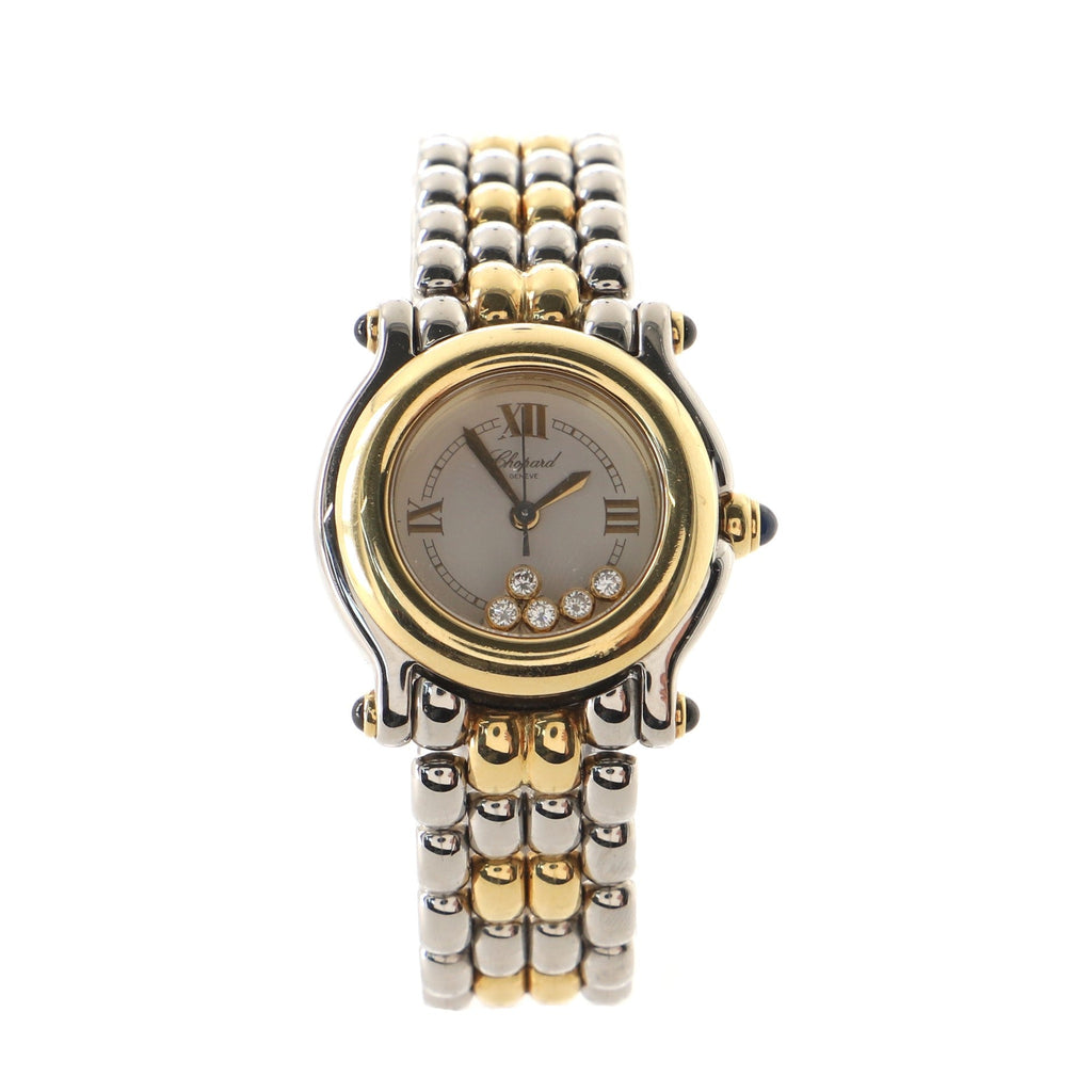 Happy Sport Quartz Watch Yellow Gold and Stainless Steel with Floating Diamonds 26