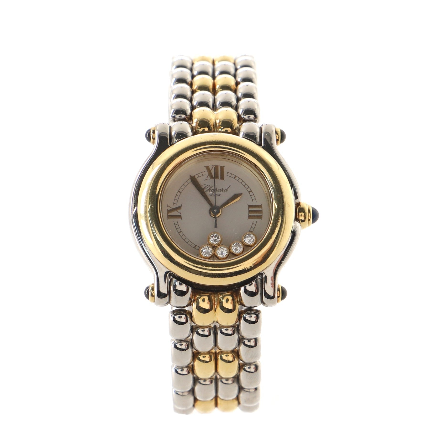 Happy Sport Quartz Watch Yellow Gold and Stainless Steel with Floating Diamonds 26