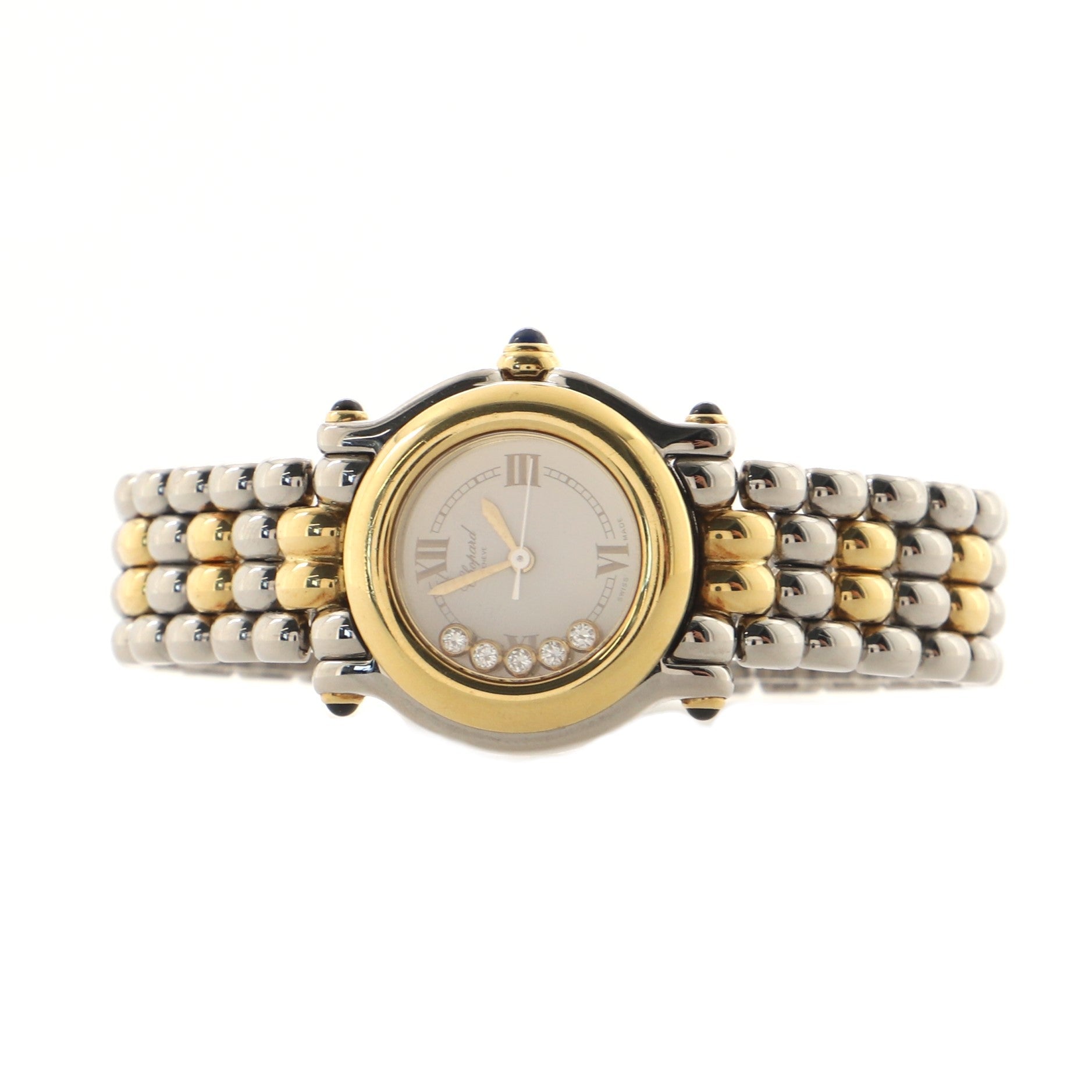 Happy Sport Quartz Watch Yellow Gold and Stainless Steel with Floating Diamonds 26