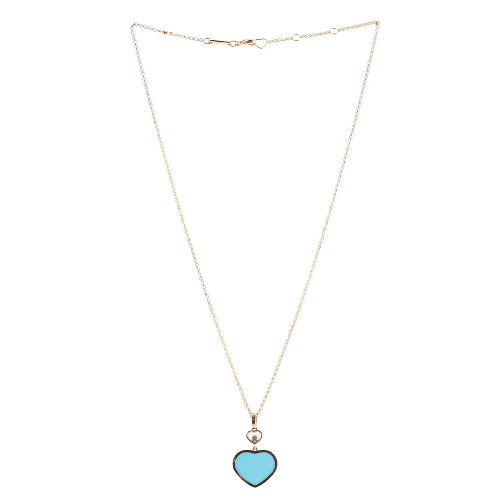 Happy Hearts Pendant Necklace 18K Rose Gold with Turquoise and Floating Diamond