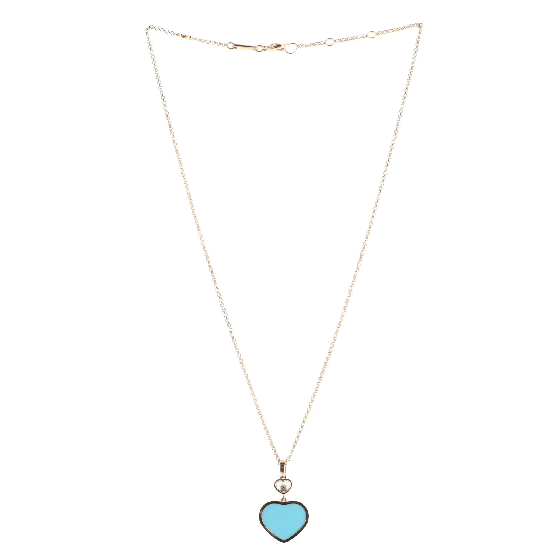 Happy Hearts Pendant Necklace 18K Rose Gold with Turquoise and Floating Diamond