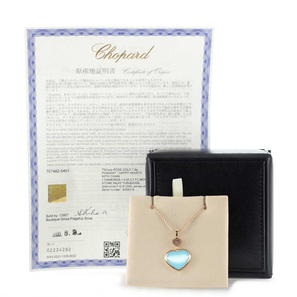 Happy Hearts Pendant Necklace 18K Rose Gold with Turquoise and Floating Diamond