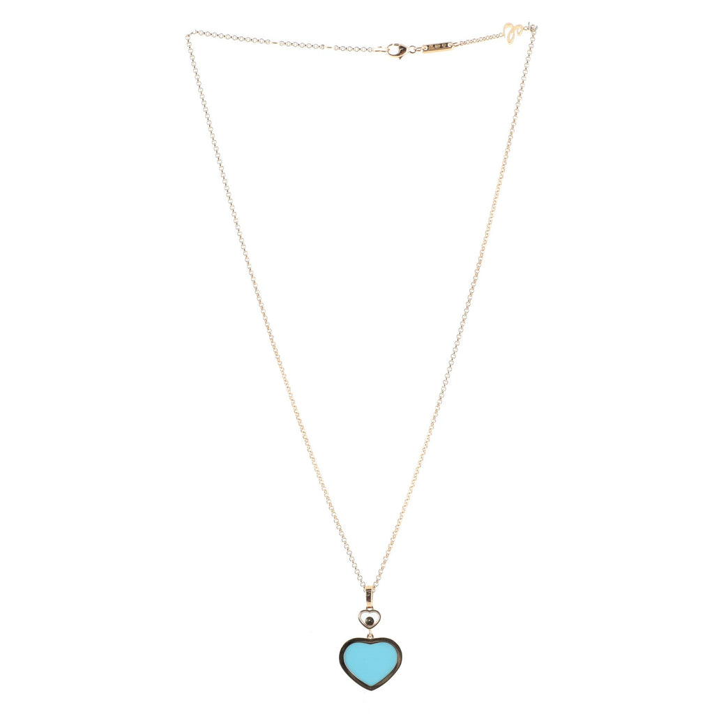 Happy Hearts Pendant Necklace 18K Rose Gold with Turquoise and Floating Diamond