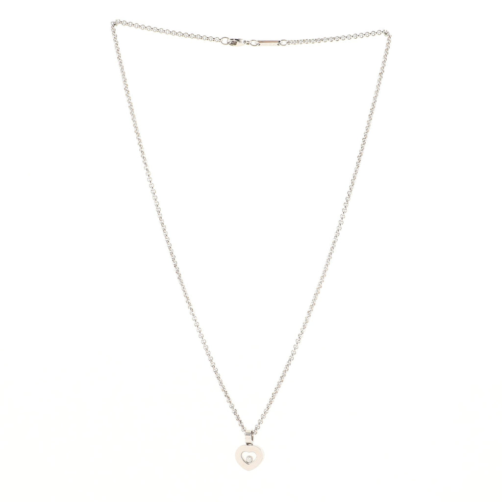 Happy Diamond Heart Necklace 18K White Gold with Floating Diamond