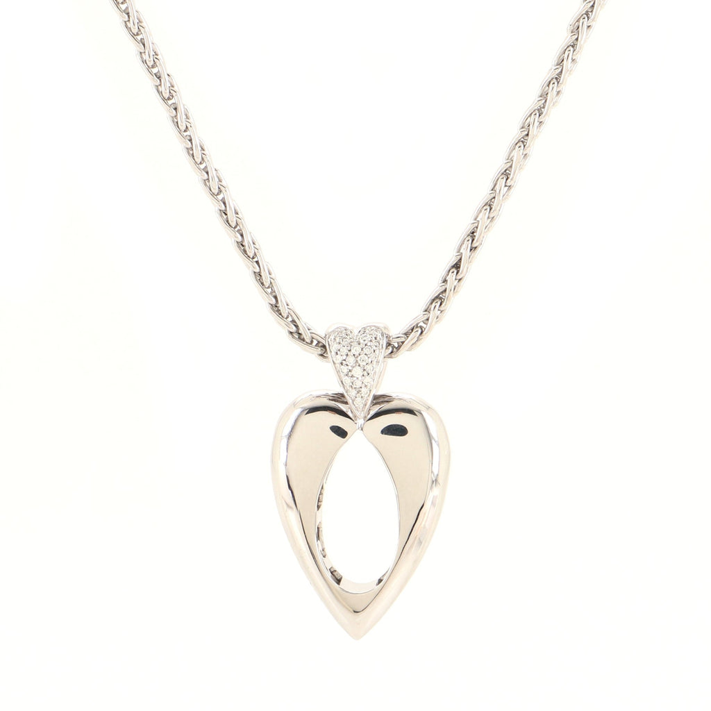 Heart Pendant Necklace 18K White Gold with Diamonds Medium