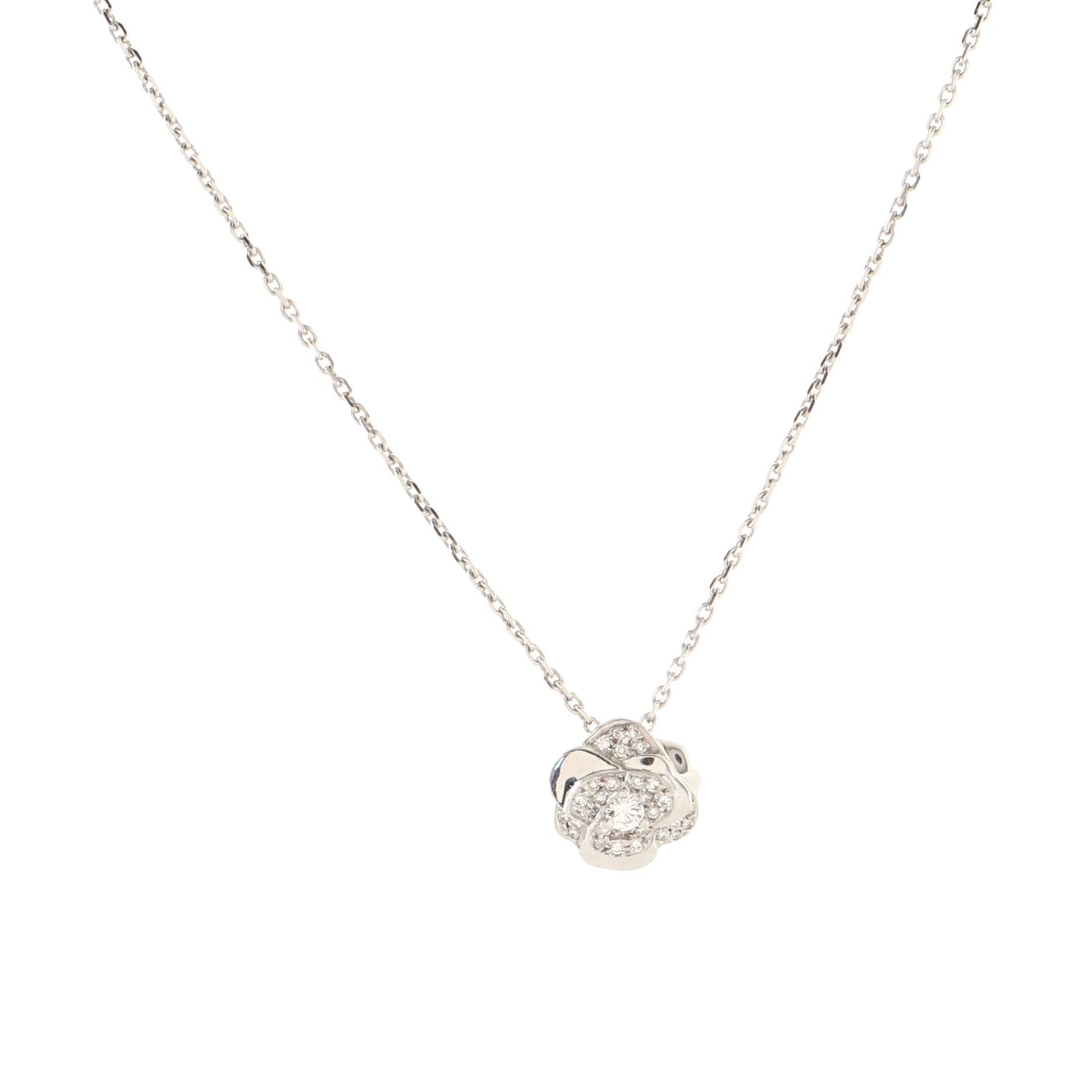Camellia Pendant Necklace 18K White Gold with Diamonds
