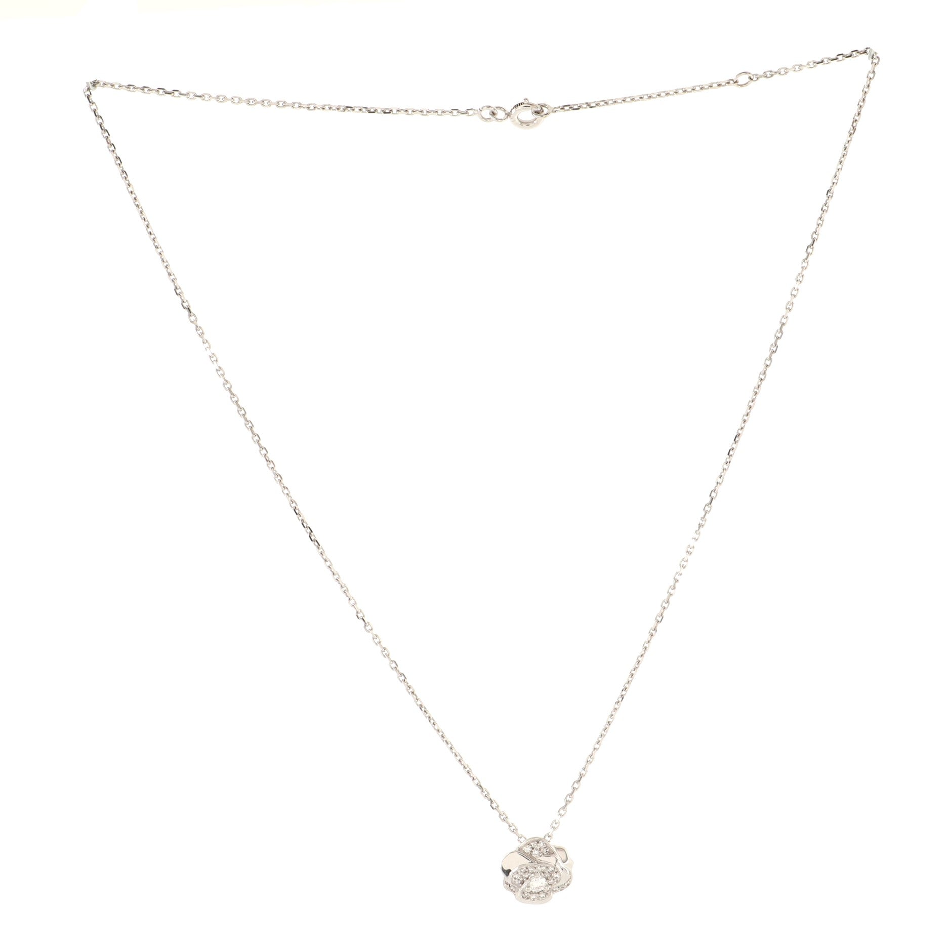 Camellia Pendant Necklace 18K White Gold with Diamonds