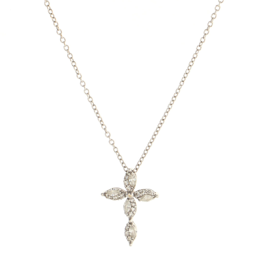 Emozioni Cross Pendant Necklace 18K White Gold and Diamonds