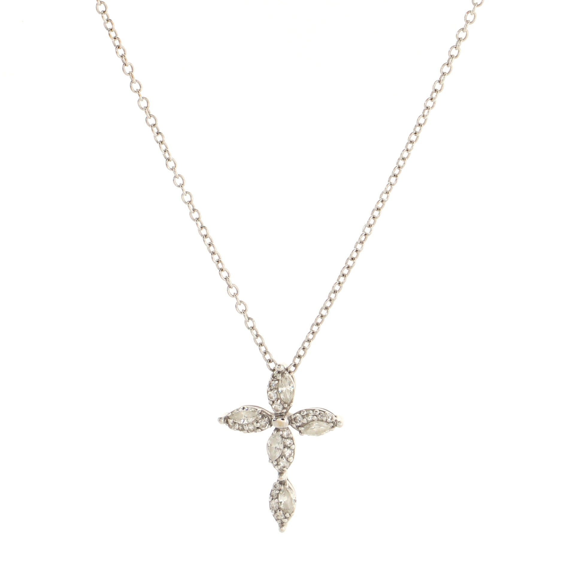 Emozioni Cross Pendant Necklace 18K White Gold and Diamonds