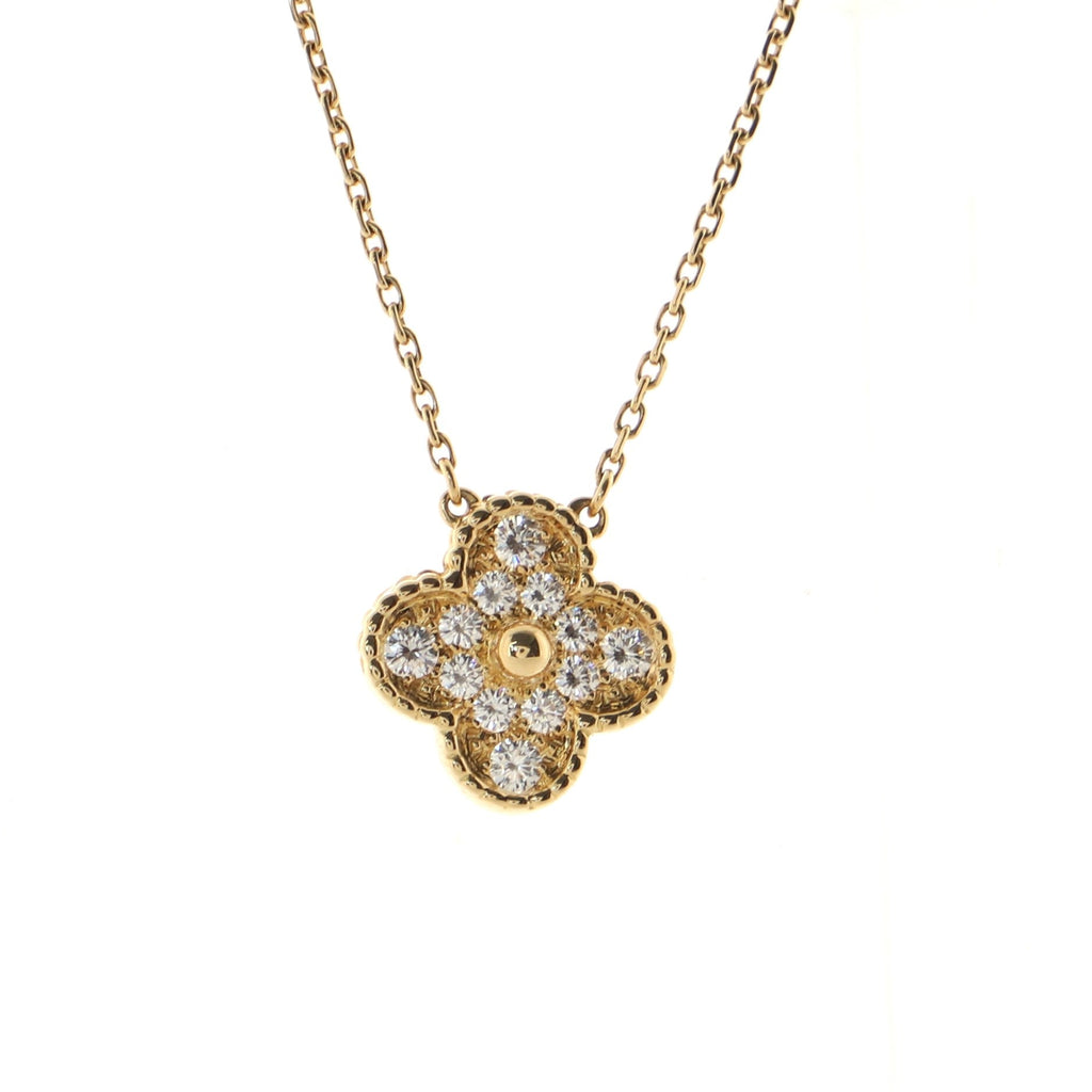 Vintage Alhambra Pendant Necklace 18K Yellow Gold and Diamonds