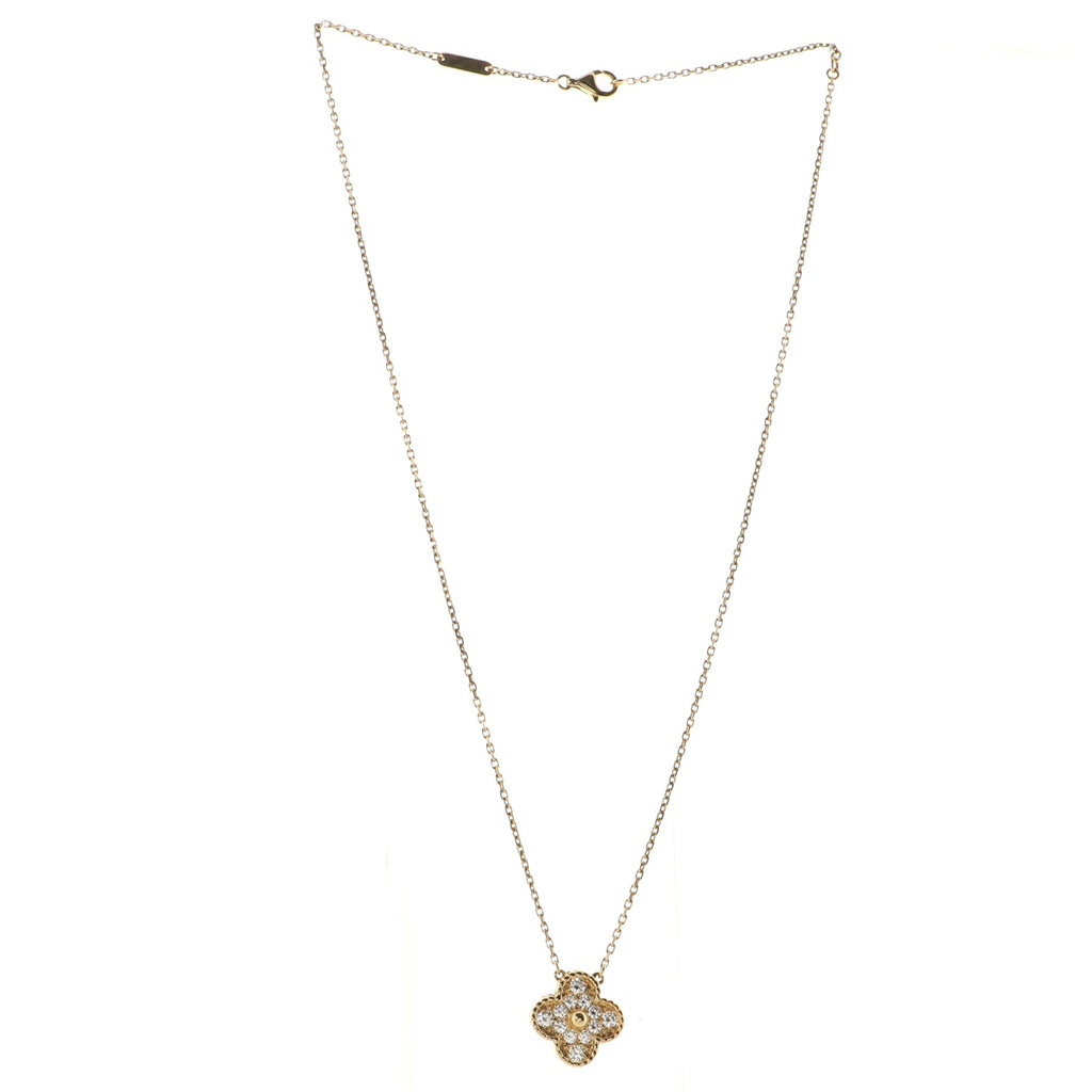 Vintage Alhambra Pendant Necklace 18K Yellow Gold and Diamonds