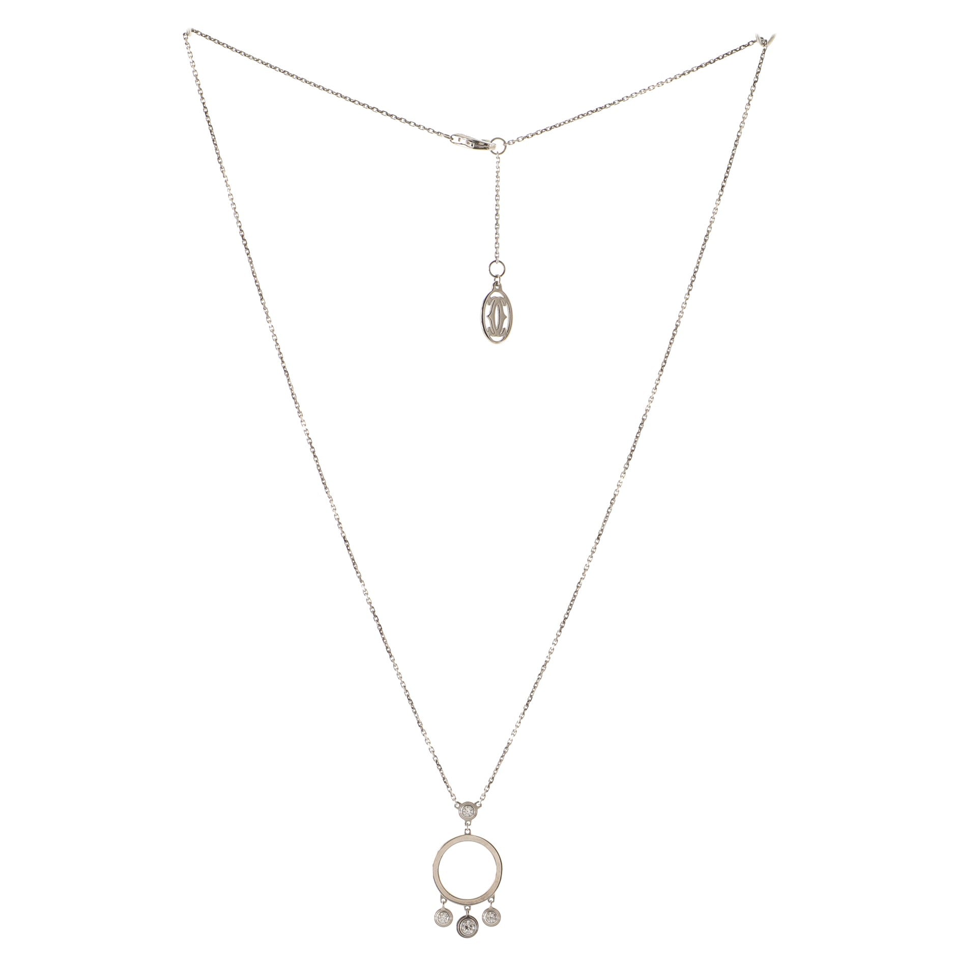Drop Charms Circle Necklace 18K White Gold with Diamonds