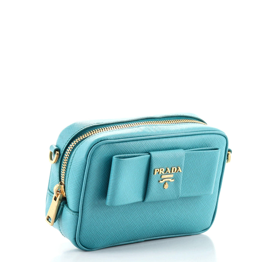 Bow Camera Crossbody Bag Saffiano Leather Mini
