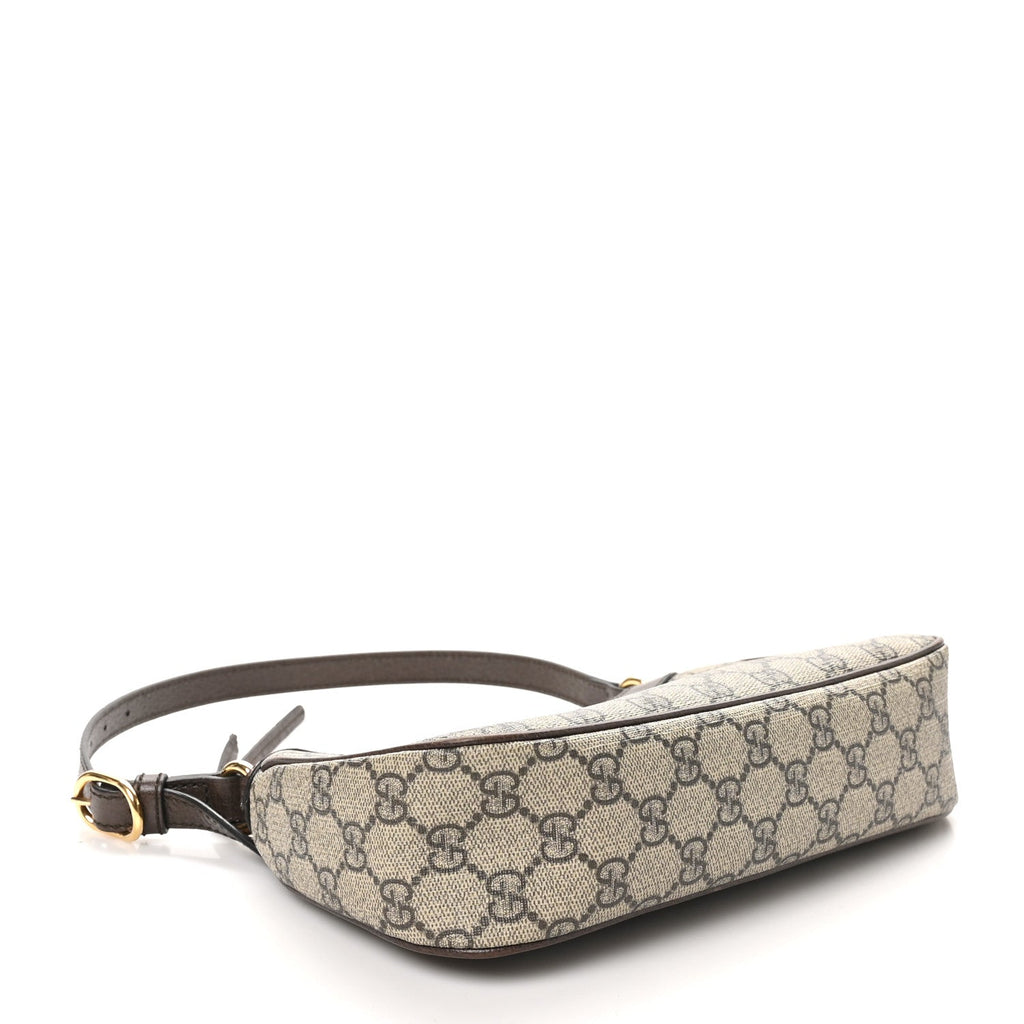 GG Supreme Monogram Textured Dollar Calfskin Small Ophidia Hobo Beige Ebony New Acero
