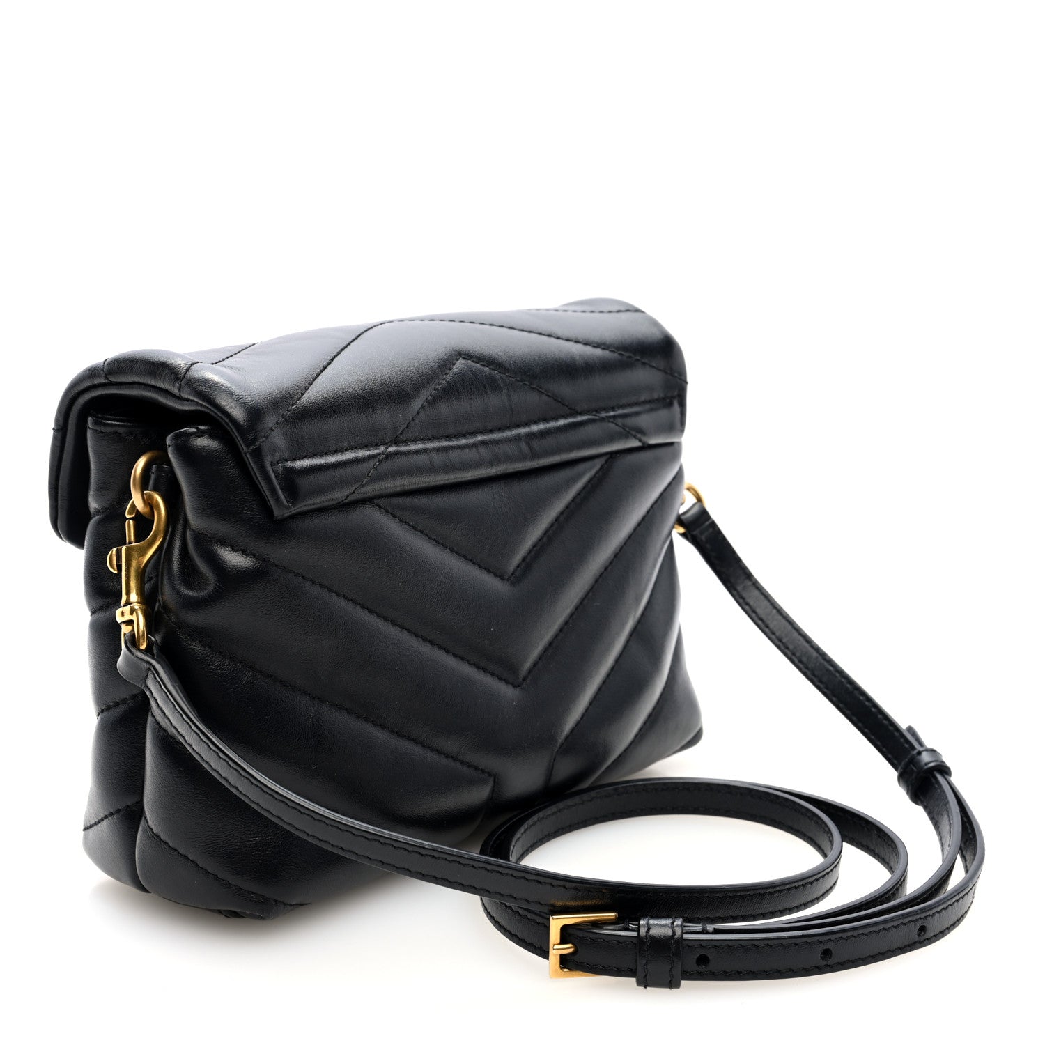 Calfskin Y Quilted Monogram Toy Loulou Crossbody Bag Black