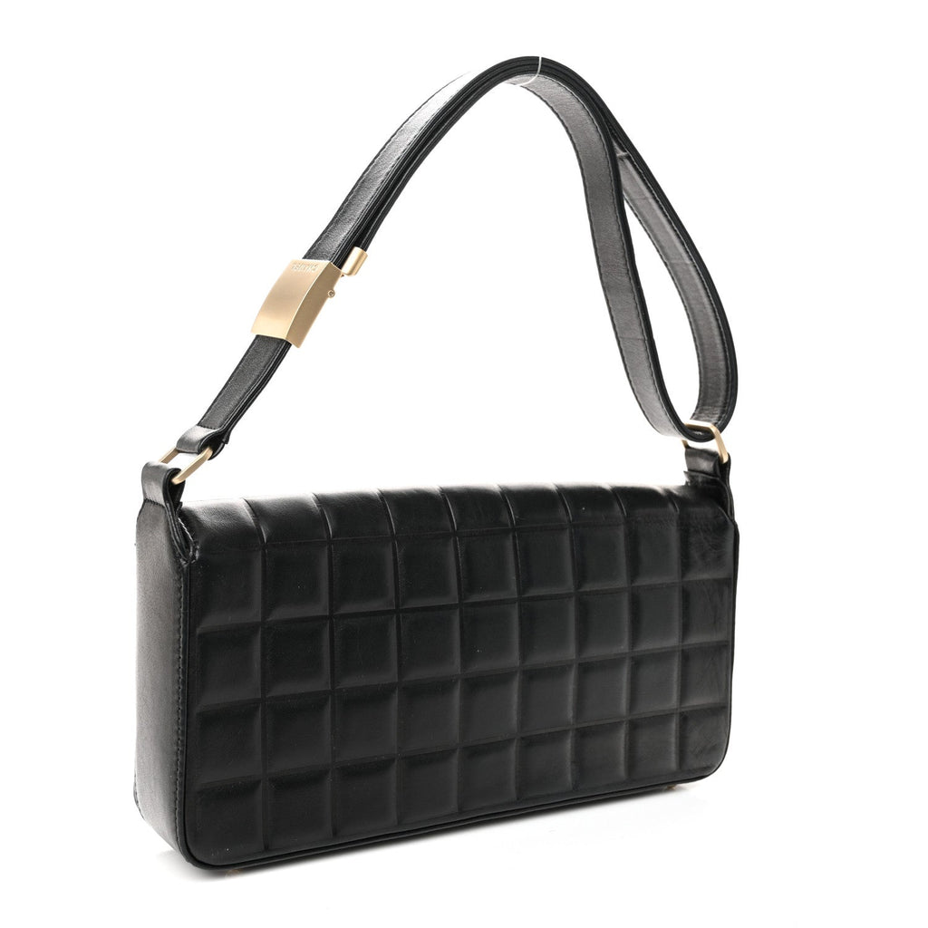 Lambskin Quilted CC Chocolate Bar Flap Black