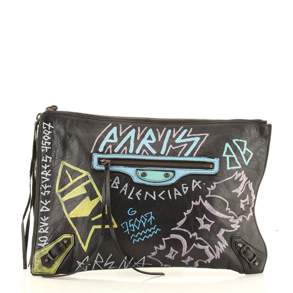 Graffiti Zip Around Classic Studs Clutch Leather Medium