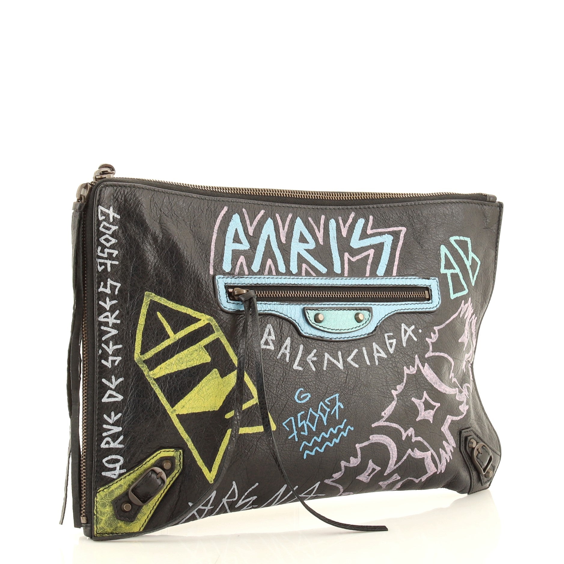 Graffiti Zip Around Classic Studs Clutch Leather Medium