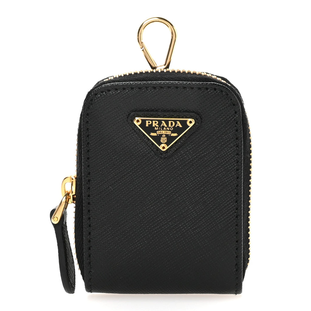Saffiano Triangle Zip Around Mini Pouch Black