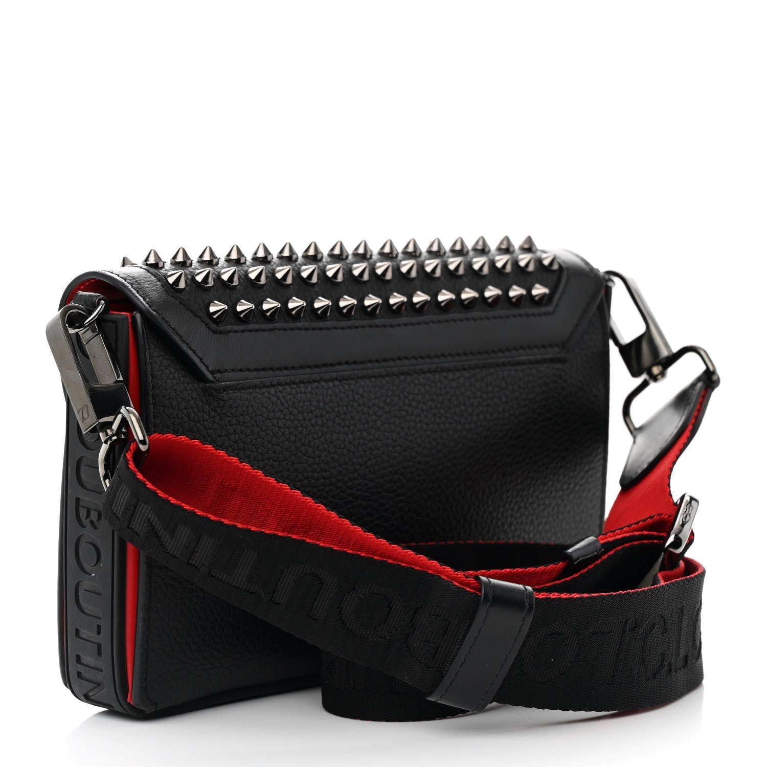 Calfskin Funky Spikes Wallet on Strap Black