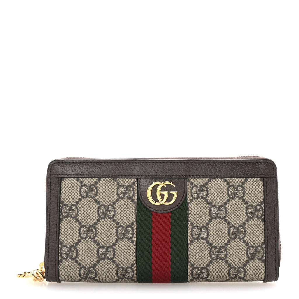 GG Supreme Monogram Web Ophidia Zip Around Wallet Brown