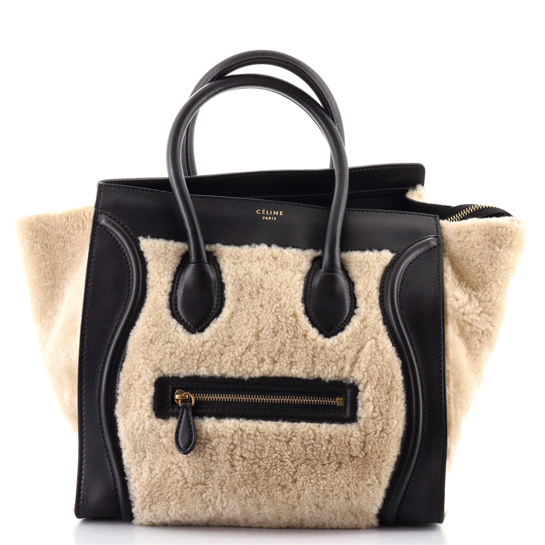 Bicolor Luggage Bag Shearling Mini