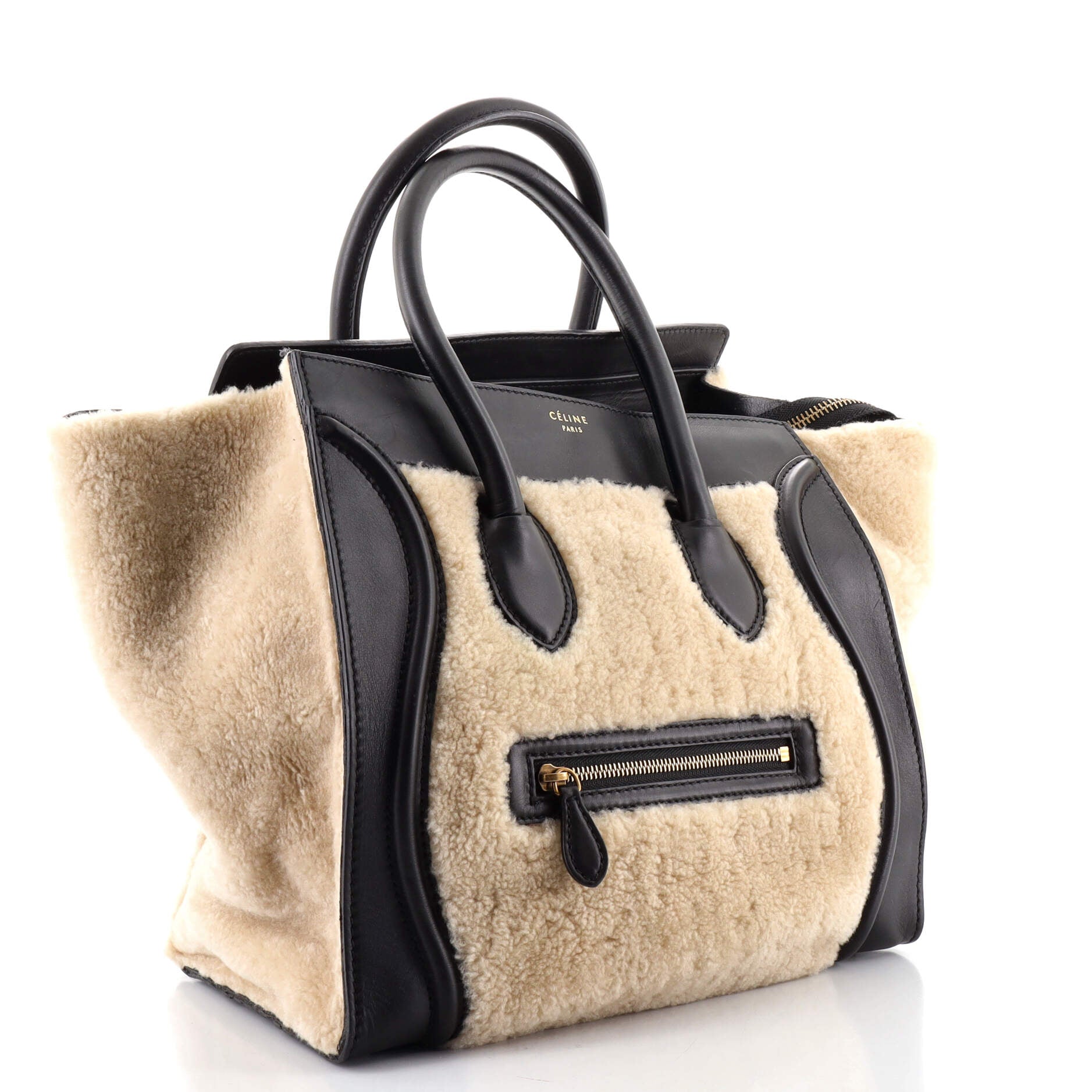 Bicolor Luggage Bag Shearling Mini