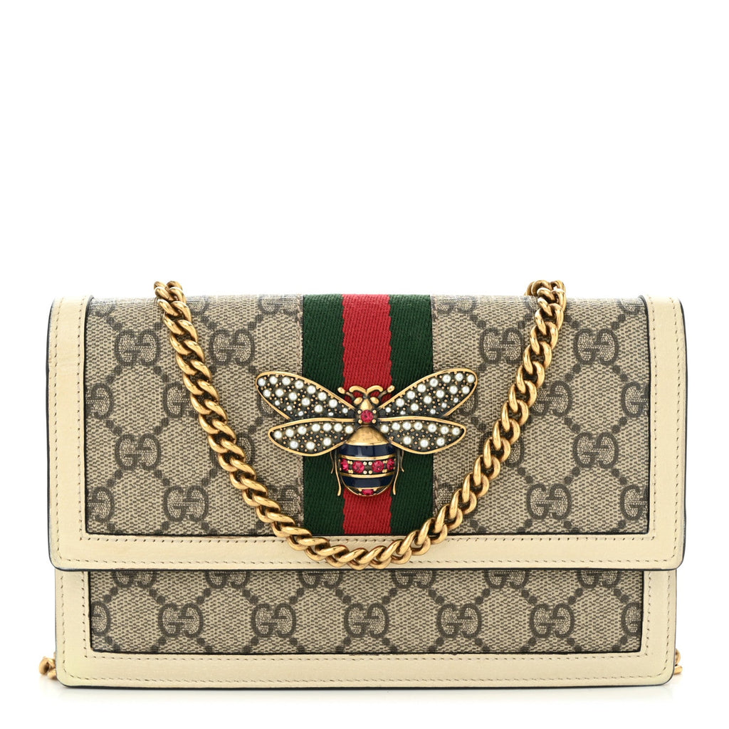 GG Supreme Monogram Web Queen Margaret Chain Wallet White