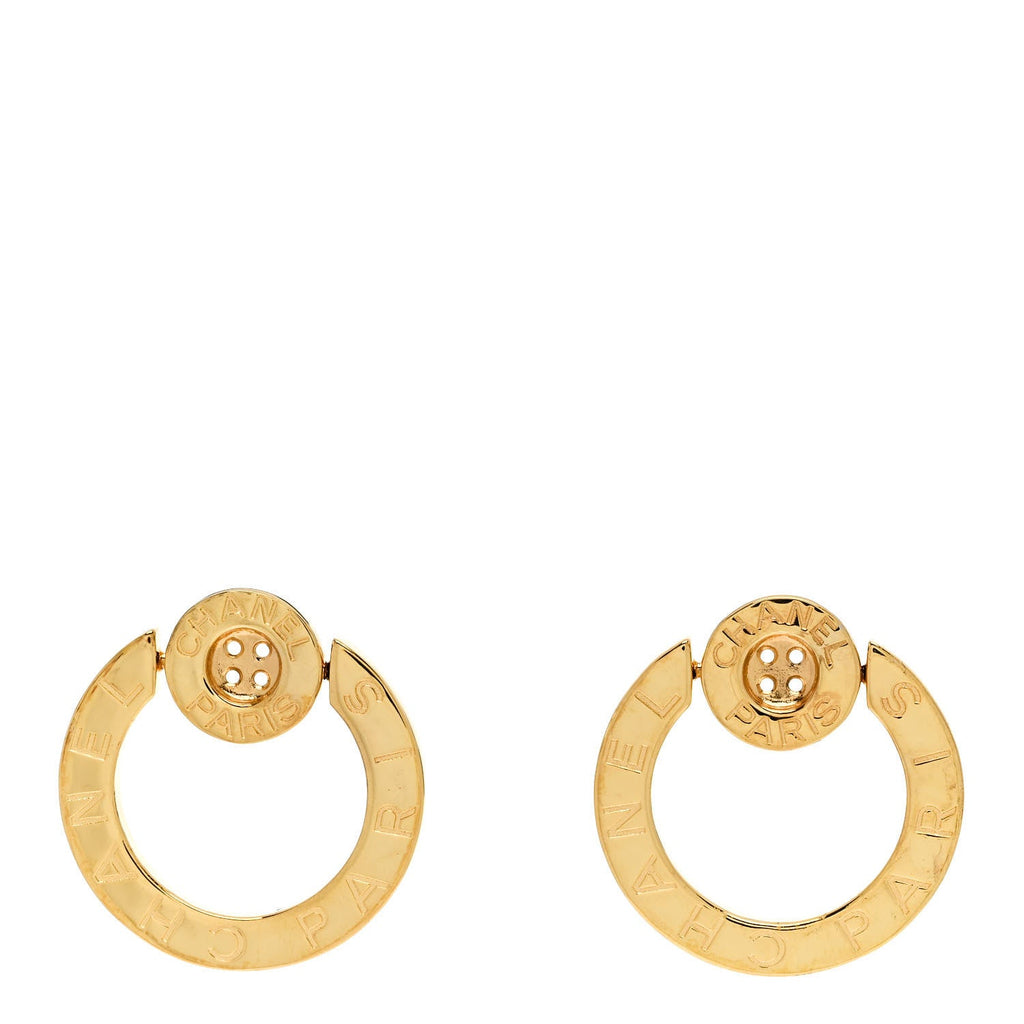 Metal Paris Button Hoop Earrings Gold