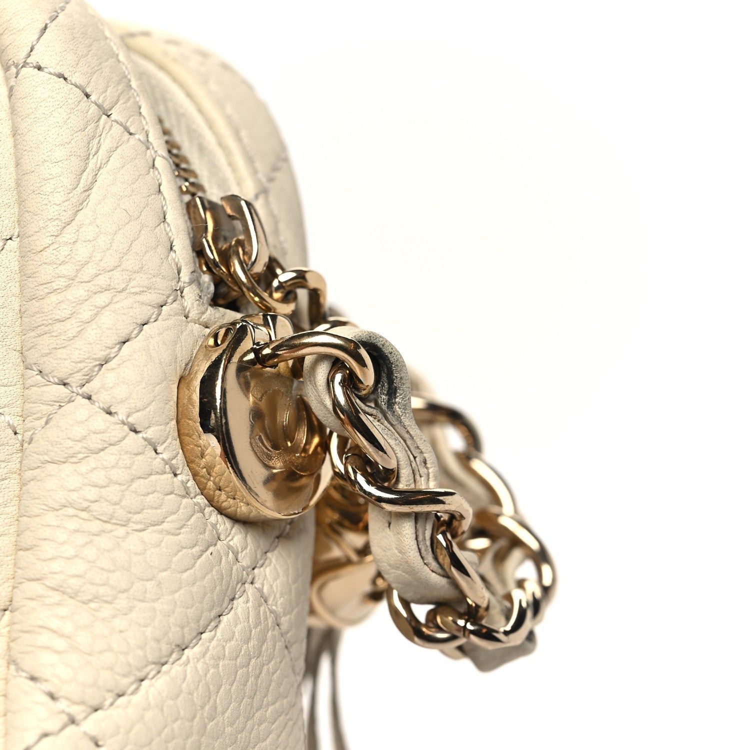 Caviar Quilted Mini Coco Tassel Camera Case White
