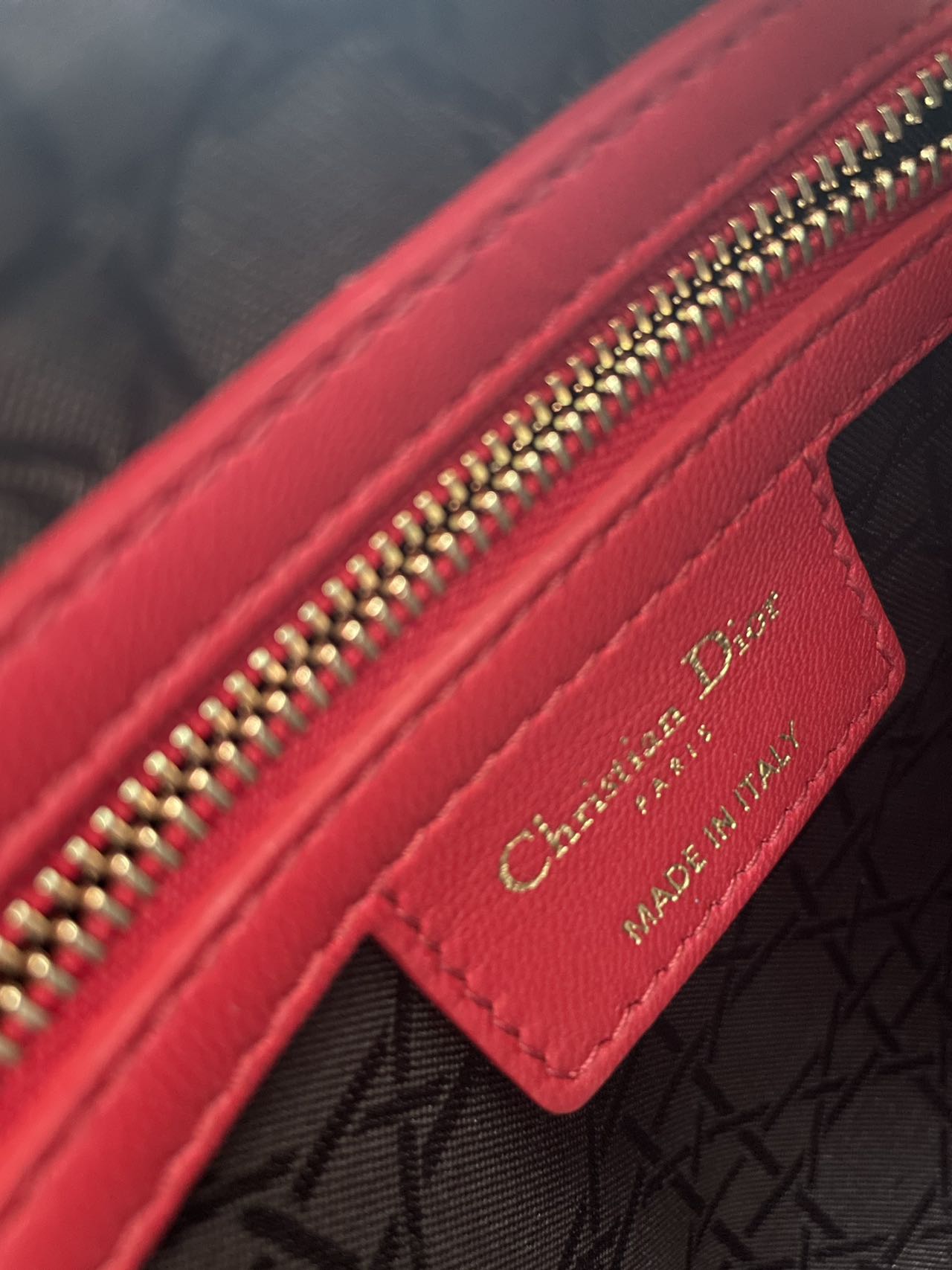 Christian Dior Red Medium Lady Dior Bag in Cannage Lambskin Leather with Gold Hardware