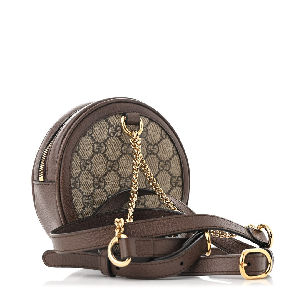 GG Supreme Monogram Web Mini Ophidia Round Backpack Brown