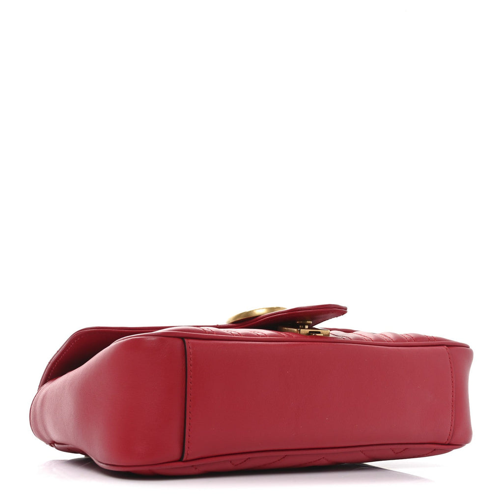 Calfskin Matelasse Small GG Marmont Shoulder Bag Hibiscus Red