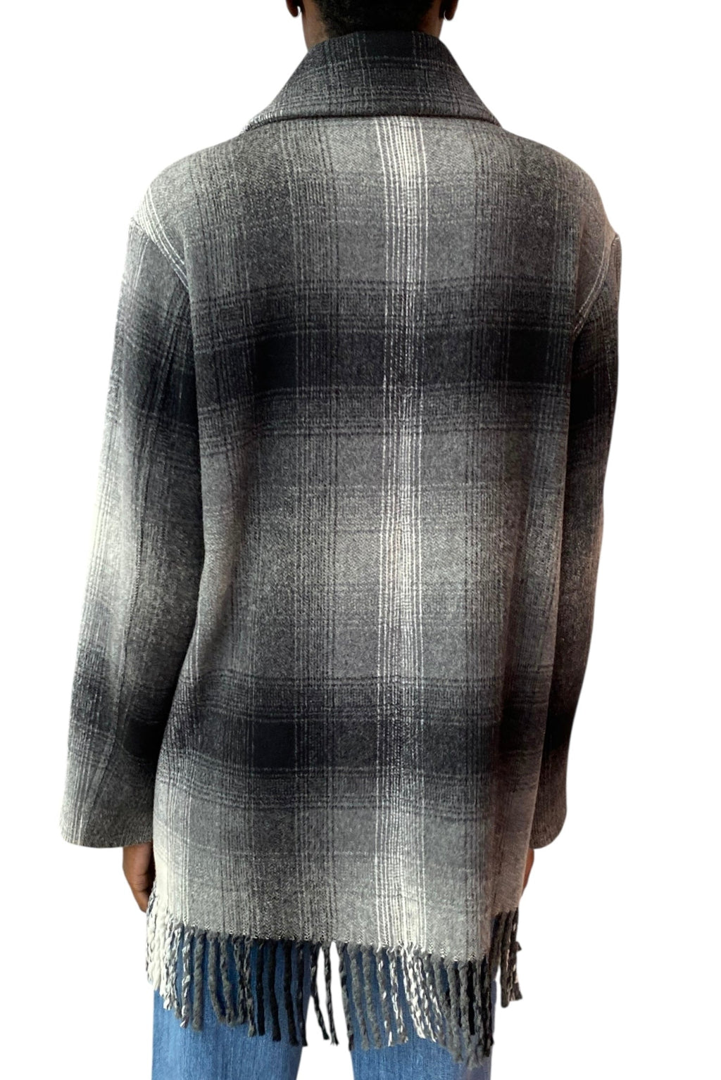 T By Wang Grey Fringe Checked Shacket - US 6