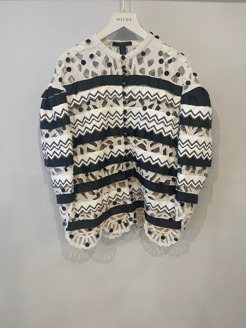 Louis Vuitton Black and White Top with Cut Out and Sequin Details Size FR 40 (UK 12)