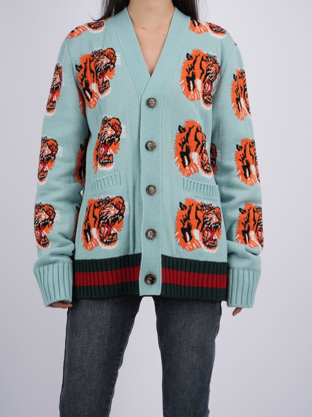 Gucci Tiger Jacquard Wool igan light Blue XS