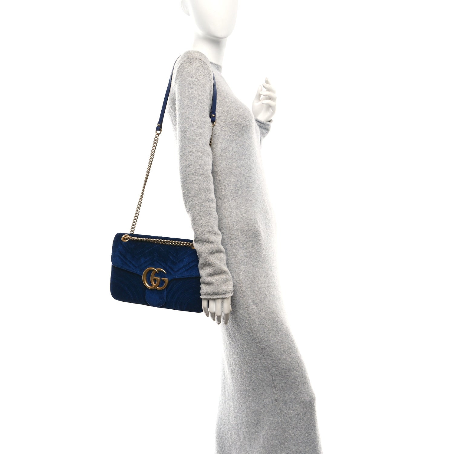 Velvet Matelasse Medium GG Marmont Shoulder Bag Cobalt Blue