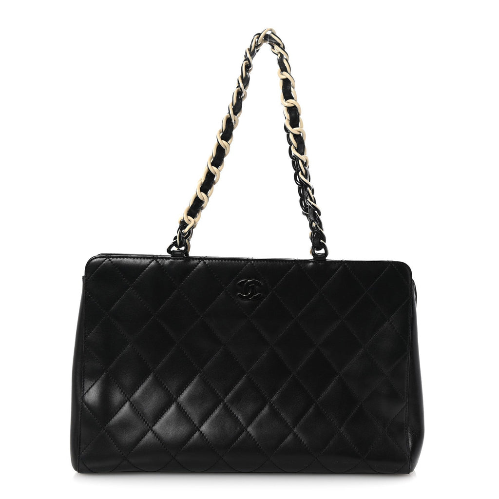 Lambskin Bekko Chain Large Shoulder Bag Black